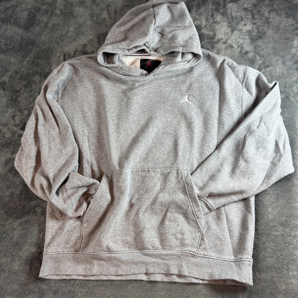 Jordan Mens XL Gray Pullover Hoodie Jumpman Logo Fleece Sweatshirt